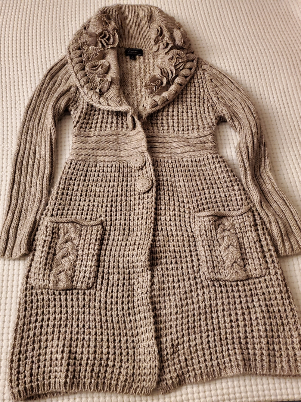 Dress Barn Taupe Knit Long Sleeve Cardigan Dress S - Picture 3 of 16